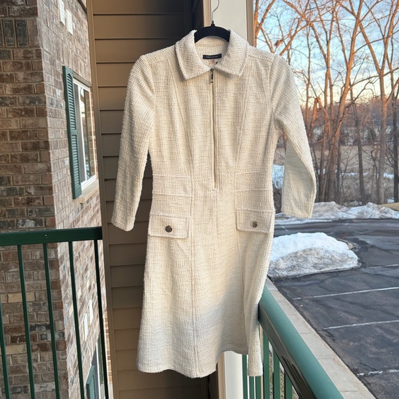 🆕 Tommy Hilfiger Cream Textured Tweed Zip Front Dress Size 2 Office Work Casual - Picture 3 of 17